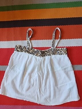 Hollister White Camisole with Gold Sequin Straps